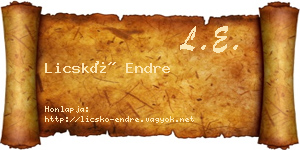Licskó Endre névjegykártya